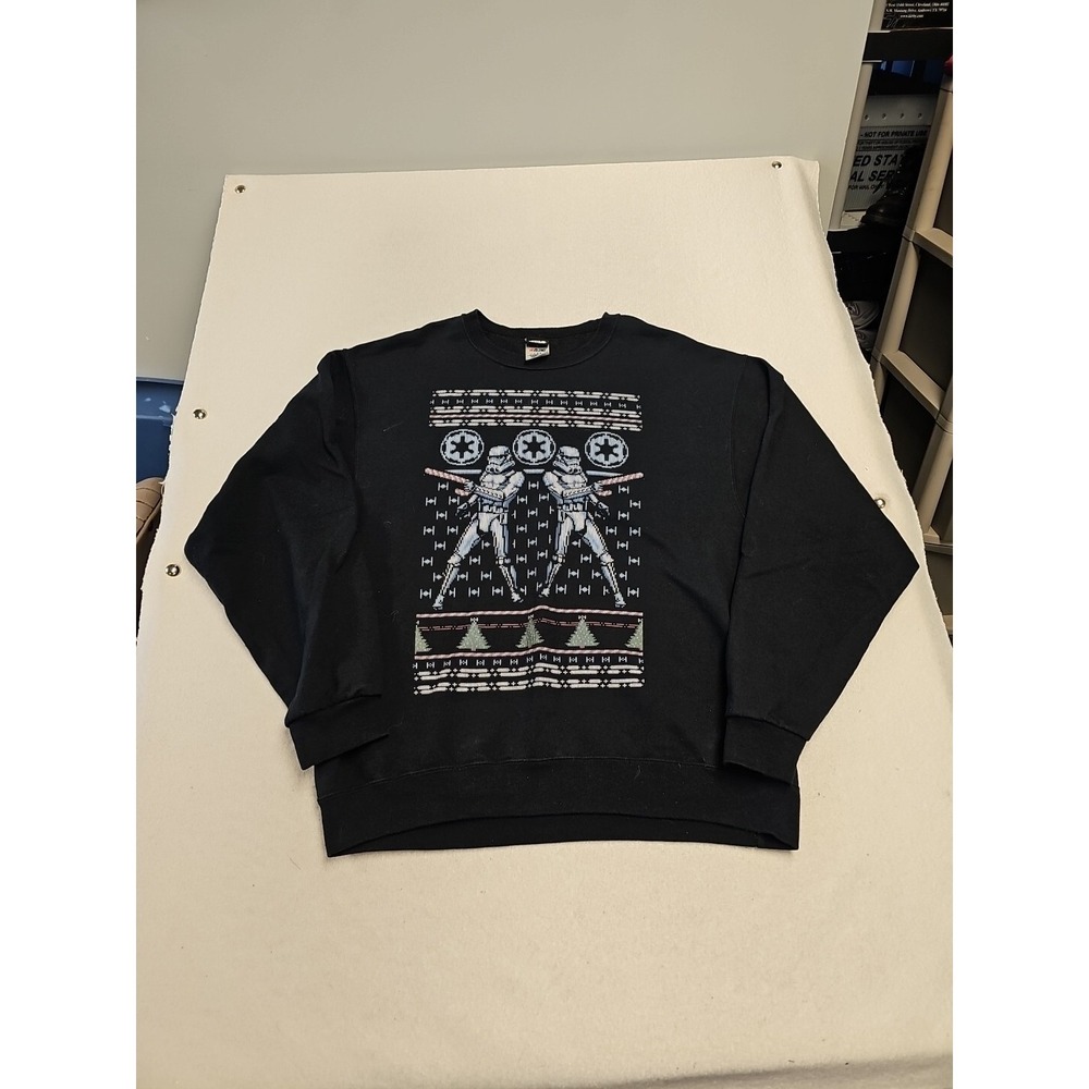 Star Wars Stormtrooper Candy Cane Holiday Sweatshirt Black Mens Large NuBlend